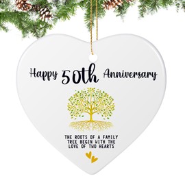50th Wedding for Couple Parents Friend Her Him, Happy 50th Anniversary Heart Ceramic Christmas Ornaments, 50th Holiday Decoration Hanging Ornament