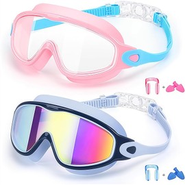 Cosmeria Diving Goggles Kids, 2 Piece Swimming Goggle Set with 2 Nose Clips and 2 Pairs of Ear Plugs, Anti-Fog, UV Protection, Ideal for Children and Teenagers