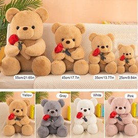 Kekeso Teddy Bear Stuffed Animals, Cute Teddy Bear Plush Toy with Rose, Valentines Day Stuffed Animals Bear Gifts for Girlfriend, Kids boyfriend (Pink, (25+35) cm=（9.84+13.77) inch