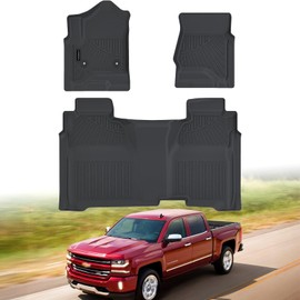 All Weather Car Floor Mats for 2014-2018 Chevy Silverado/GMC Sierra 1500 Crew Cab, 2015-2019 Silverado/Sierra 2500 HD/3500 HD Crew Cab, TPE Rubber Floor Liners Full Set for Chevy Silverado Accessories