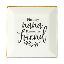 COLLECTIVE HOME - Ceramic Jewelry Tray, Decorative Trinket Dish for Rings Earrings Necklaces Bracelet, Birthday Mother's Day Christmas Gift for Grandma, Mimi, 4" (First my Nana forever my friend)