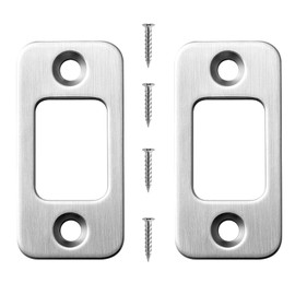 2 Pack Deadbolt Strike Plate Door Strike Plate 1" x 2-1/4" Round Corner with Screws 1-3/8", Silver