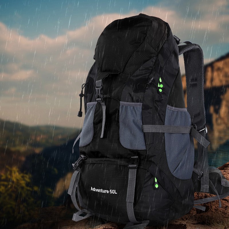 50L Waterproof Bag Camping Climbing Outdoor Travel Hiking Backpack Black