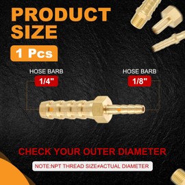 HARFINGTON 3pcs 1/8" to 1/4" Brass Hose Barb Fitting Metals Splicer Mender for 3D Printing, Air Compressor, CNC Machine, Dies
