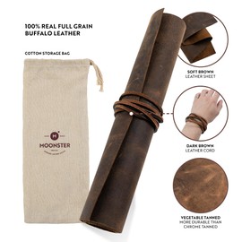 Moonster Genuine Leather Sheets for Crafts, Tooling Leather Sheet 12"x24" – Full Grain Buffalo Leather Fabric, Leather Crafting Kit, Veg Tan Leather for Leather Craft with 36" Cord – Soft Brown