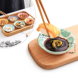 KitchenTour 2.5 Oz Soy Sauce Dish, Ceramic Dipping Bowls Sauce Bowls for Seasoning, Sushi, Appetizer, Vinegar, Ketchup, BBQ - Assorted Colorful Design(Set of 6)
