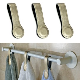 Prriudy 3 Pack Leather Towel Clips Bath Towels Hooks with Magnets Kitchen and Bathroom Accessory (Champagne, 3 Pack)