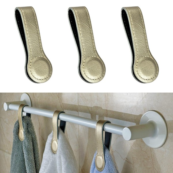 Prriudy 3 Pack Leather Towel Clips Bath Towels Hooks with