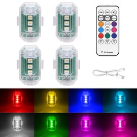 4PCS Wireless LED Strobe Lights with Remote Control, 8 Colors USB Rechargeable Anti-Collision Warning Light, High Brightness Wireless LED Lights for Car Drone Truck Motorcycle Aircraft Bike