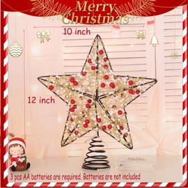 Black and Gold Star Christmas Tree Topper- 11.8 inch Christmas Tree Topper and Metal Star Christmas Treetop Decoration for Holiday Christmas Treetop with 20 Lights Indoor Xmad Party Ornaments
