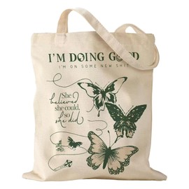 ALMLWIAJ Gedruckt Schmetterling Floral Canvas Tragetasche, 35X38CM Einkaufstasche, natürliche Baumwolle, Blumen-Design, Creme Farbe (HUDEI)