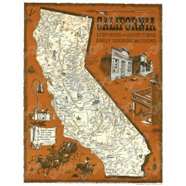 ReMod California Lost Mines Ghost Towns Historic Vintage Map Poster CA State Old West - 18x24