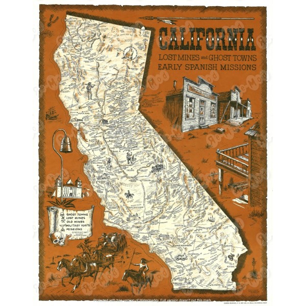 ReMod California Lost Mines Ghost Towns Historic Vintage Map Poster