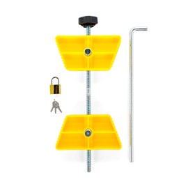 Camco RV Wheel Stop with Padlock- Stabilizes Your Trailer by Securing Tandem Tires to Prevent Movement While Parked- 26" to 30" Tires- Large (44642)