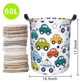 Naqiuli Laundry Basket Toy Cars Pattern Laundry Basket Oxford Cloth Laundry Hamper Large Storage Baskets Toy Organizer Tote Bag For Bedroom Clothes Bathroom 17.3(H) x16.5(D) Inch