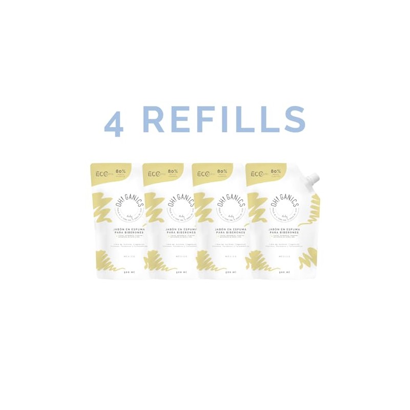 OH! GANICS Pack de 4 Refill Jabón En Espuma Para
