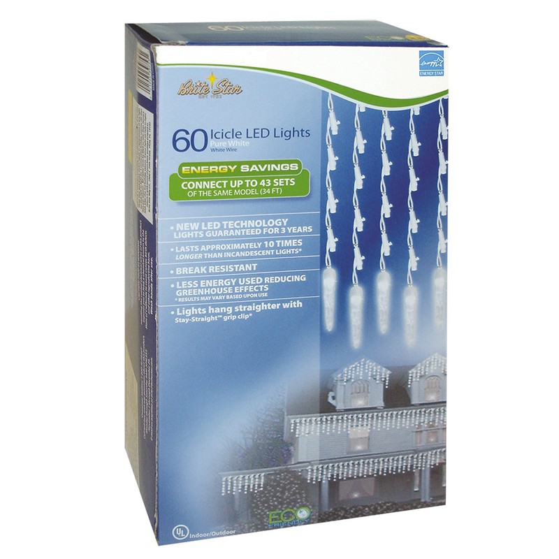 Brite Star 60ct Icicle Light, Pure White, 60 Count