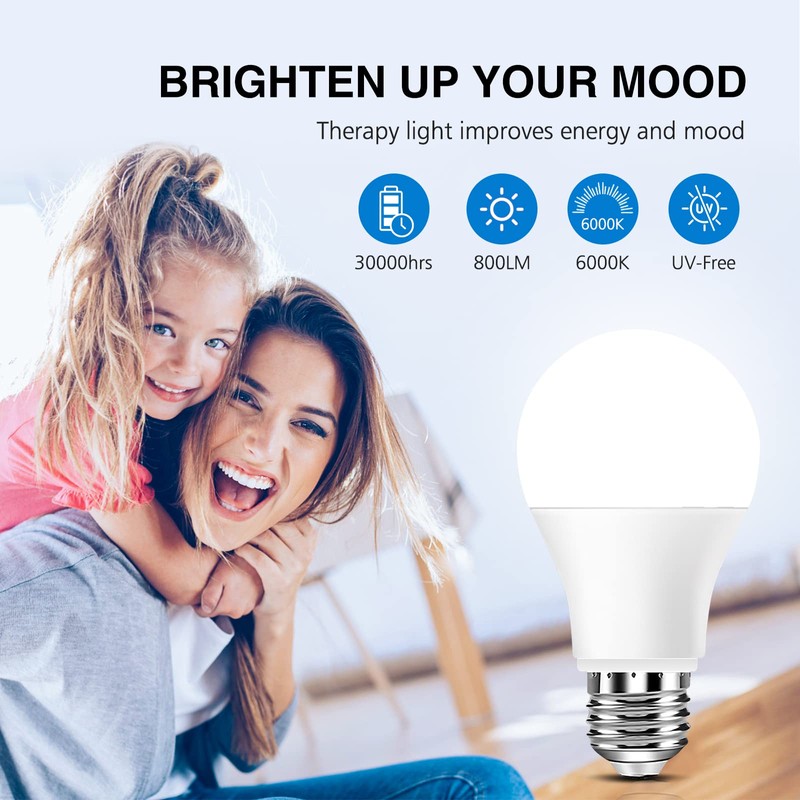 Neporal Full Spectrum Light Bulb, 6000K Natural Sunlight Bulbs, Cool