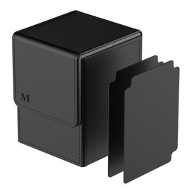 Pulchra Trading Card Box with 2 Dividers for 110 Cards, Deck Box - Card Holder for Playing Cards for Collecting and Exchanging (LOGO-M Design, Black)