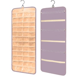 QIUPFGUT Hanging Jewellery Organiser, Dressing Table, Wardrobe Jewellery Storage, Jewellery Organiser Hanging, Hanging Earrings Storage Bags, Storage Roll with Hanger (Purple)