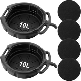 Saillong 2Pcs 2.64 Gallon/10L Oil Change Drain Pan, 4Pcs 12.59 Round Splash Pad for Oil Drain Pan, for Automotive Fluids, Transmission Fluid, Coolant, Brake Cleaner