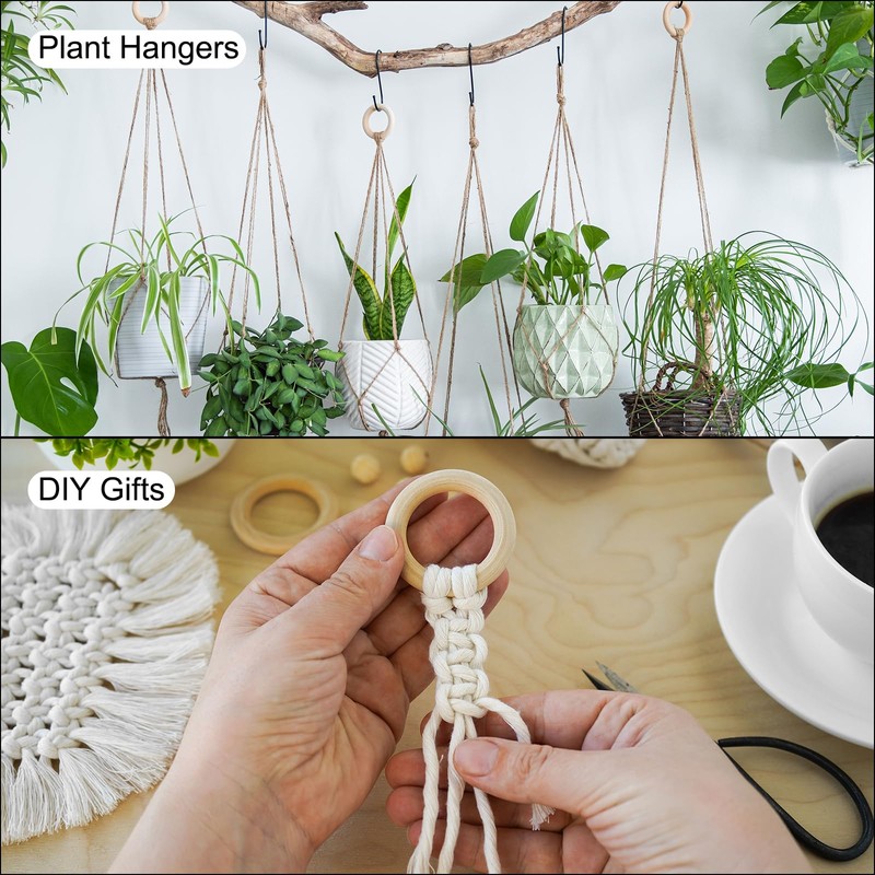 MECCANIXITY 30pcs 2.8" Unfinished Wooden Rings Smooth Natural Wood Macrame