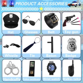 Raveparty Police Costume Kids, Children Police Costume with Policeman Costume Hat Walkie-Talkie Whistle Handcuffs Sunglasses Baton for Boys Girls Cosplay Birthday Police Theme Party (Girl, L)