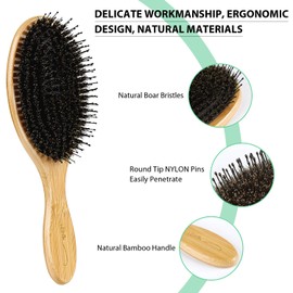 Vista Boar Bristle Bamboo Bristle Detangling Hairbrush for Women Men and Kids, Reduce Frizz and Hair Breakage