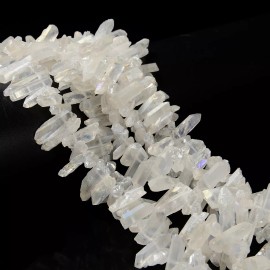 I-QUA-22118-5 Electroplated AB Clear Quartz Top Drill Rough Points Beads 16-30mm 15.5" Strand