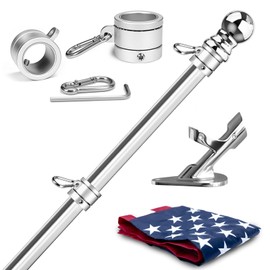 Sinyoeer 304 Stainless Steel Flag Poles wit Flag and Bracket, 6 FT Flagpole for Outside House, 1 Inch Outdoor Flag Pole with Swivels Rings, Heavy Duty Flag House Flagpole for Porch