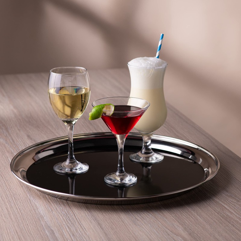 Stainless Steel Bar Tray with Black PVC 14 Inch -
