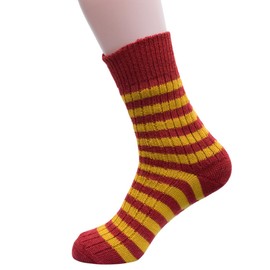 Hirsch Natur, Block Stripe Socks Medium Weight 100% Wool (kbT), Poppy/Gold Nugget