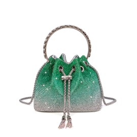 Sweetovo Bling Crystal Rhinestone Purse for Women Sparkly Clutch Handbag Crossbody Bag for Evening Wedding Party Prom, Gradient Green
