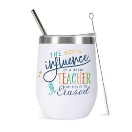 ELEGANTPARK Teacher Tumbler Teacher Gifts for Women Men Appreciation Week Thank you Birthday Valentines Graduation New Year Christmas Gifts Wine Tumbler with Lid and Straw White 12 OZ