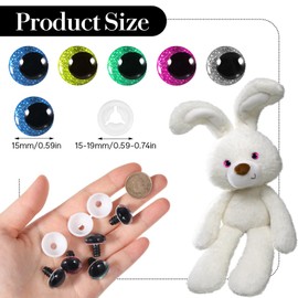 20PCS 15mm Glitter Safety Eyes and Washers for Amigurumi Crochet 3D Colored Crochet Eyes Large Strabismus Safety Eyes Plastic Craft Eyes Crochet Accessories for DIY Making of Bear Crafts Doll