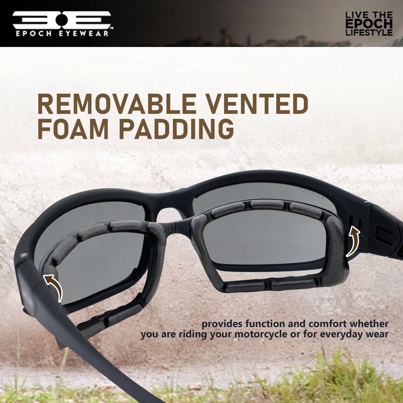 Epoch Lacrosse Hybrid Motorcycle Sunglasses Black Frames Smoke Lens ANSI