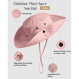 FURTALK Sun Hat for Women Men UV Protection Safari Hat Womens Summer Wide Brim Packable UPF80 Hiking Fishing Cowboy Style hat Pink