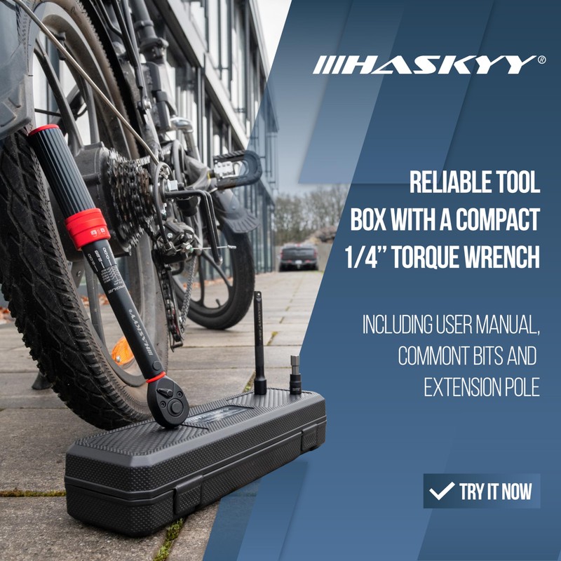 HASKYY Torque Wrench 1/4 Inch 5-25Nm Set Bits PH1-2-3, FD4,