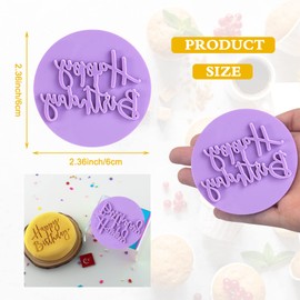 AWAVM Purple Round Birthday Cookie Mold, Happy Birthday" Cookie Acrylic Baking Mold, Party Cookie Baking Decorating Tool, Embossed DIY Baking Tool