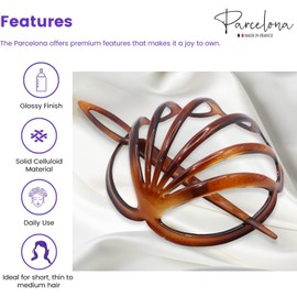 Parcelona French Round Celluloid Ponytail Bun Cover Hair Clips for Women French Hair Updos - Tortoise Shell