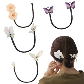 Flower Hair Deft Bun Maker Elegant Lazy Curler Rhinestone Hand-Embroidered French Butterfly Twist Scrunchies Hairstyle Shaper Curls Updo Accessories Sparkly Ball Clip for Women Long Hair 4 Pcs