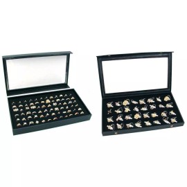 FindingKing Jewelry box Display Case w/ Ring Foam & Clear Top Case w/ Earring Tray Kit 4 Pcs
