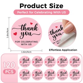 120 X Thank You for Celebrating with Us Stickers, Wedding Favor Thank You Stickers, Pink Thank You for Coming Labels for Wedding Favor Bags, Bridal Shower Gifts & Envelopes, Strong Adhesive, 1.6''
