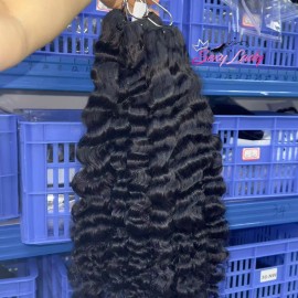 Free Gift Indian Curly Natural Wavy Hair Extension Burmese Curly Real Raw Human Hair Bone Straight Bundles Vendor Cambodian Hairstyle: deep wave 1 bundle, color: natural black, Stretched Length: 24"
