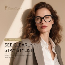 FancyFlower Square Reading Glasses for Women - Midnight Muse - Classic Noir 2.0x Readers
