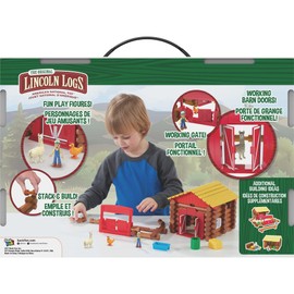 LINCOLN LOGS – Fun On The Farm - 102 Parts - Real Wood Logs - Ages 3+ - Best Retro Building Gift Set for Boys/Girls – Creative Construction Engineering – Top Blocks Game Kit - Preschool Education Toy