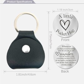 HHXFLY Pocket Hug,Inspiring Coin and Leather Keychain with Engraved Motivational Message,Long Distance Relationship Keepsake Stainless Steel Double Sided Encouragement Inspirational Gift