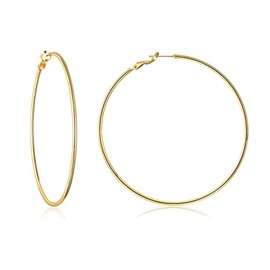 Krstudent Sterling Silver Hoop Earrings Gold Silver Large Hoop Earrings For Women 18K Real Gold Plated Big Thin Hoop Earrings Hypoallergenic Circle Endless Hoop Earrings 45mm