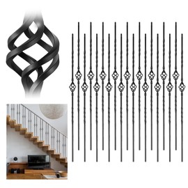 Iron Balusters for Staircase Interior, Stair Balusters 44" Black Double Twist Iron Metal Balusters Stair Spindles for Staircase Decks Balusters Satin Railing Indoor Outdoor (Single Basket 20 Pack)