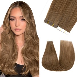 22" Tape in Hair Extensions Skin Weft Without Clip 100% Hair Remy Human Hair Pieces 20 Pcs 30g/Set #04 Medium Brown